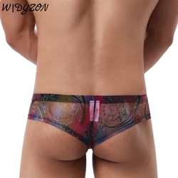 Calzoncillos Bóxer transparentes para hombre, ropa interior Sexy, transpirable, con estampado de malla, Bikini con bolsa en U