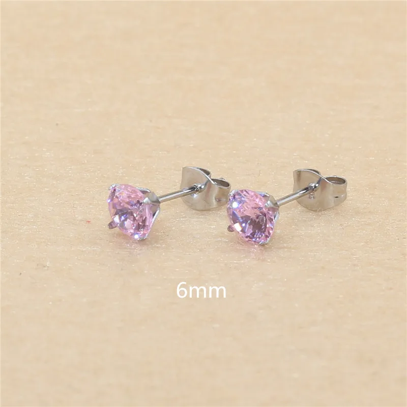 Mini-Ohrstecker aus Edelstahl mit rosa AAA-Zirkonia, 3mm bis 8mm rund, echte goldfarbene Beschichtung, nicht leicht verblassend, allergiefrei – Detail 8