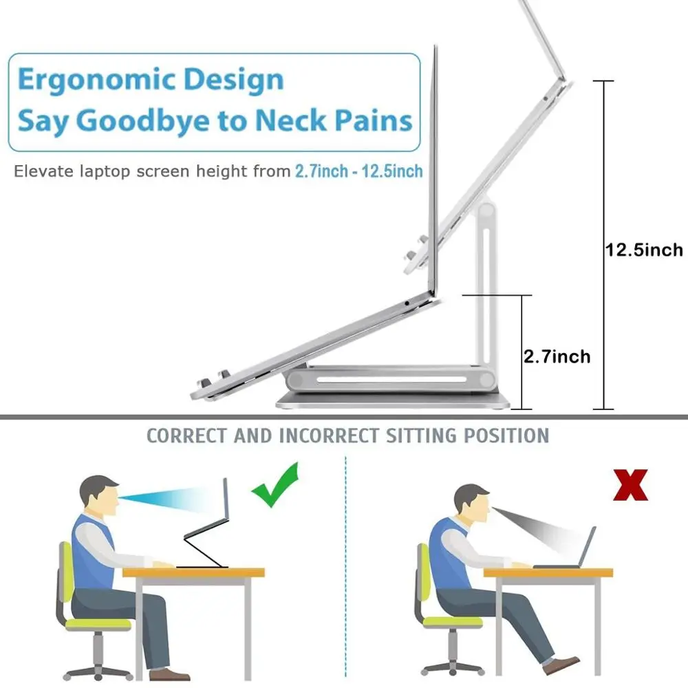 Aluminum Alloy Laptop Cooling Holder Desktop Ergonomics Heighten Notebook Stand for MacBook Air Pro Adjustable Height Holder