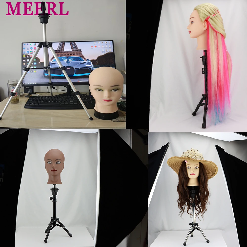 Mini Tripod Wig Stand Adjustable Metal Hairdressing Training Mannequin Head Wig Stand Wig Non-Slip Base for Doll Head Block Wig