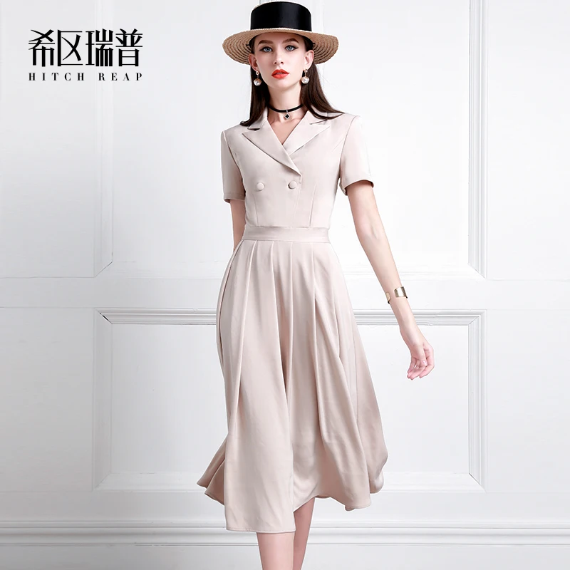 High End Temperament Pleated Skirt 2021 Summer New Fashion Professional Suit Collar Banquet Dress Female