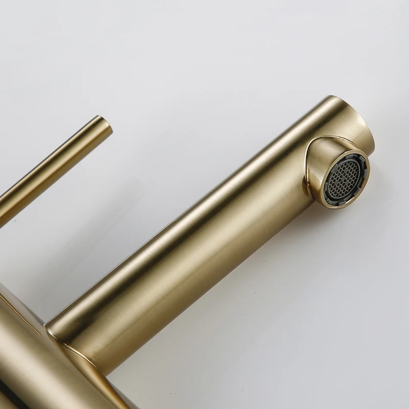 Imagem -04 - Smesiteli-torneira Escovada do Banheiro do Ouro Plataforma Montada Único Furo Punho Lavatório Quente e Frio Atacado