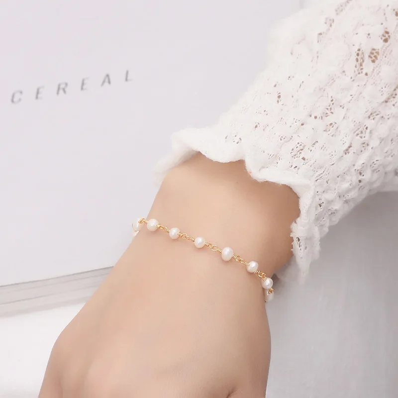 New Fashion Jewelry Women\'s Exquisite Gifts Lovely Creative 18k Gold Plated Hand Twisted Natural Freshwater Pearl Beach Bracelet