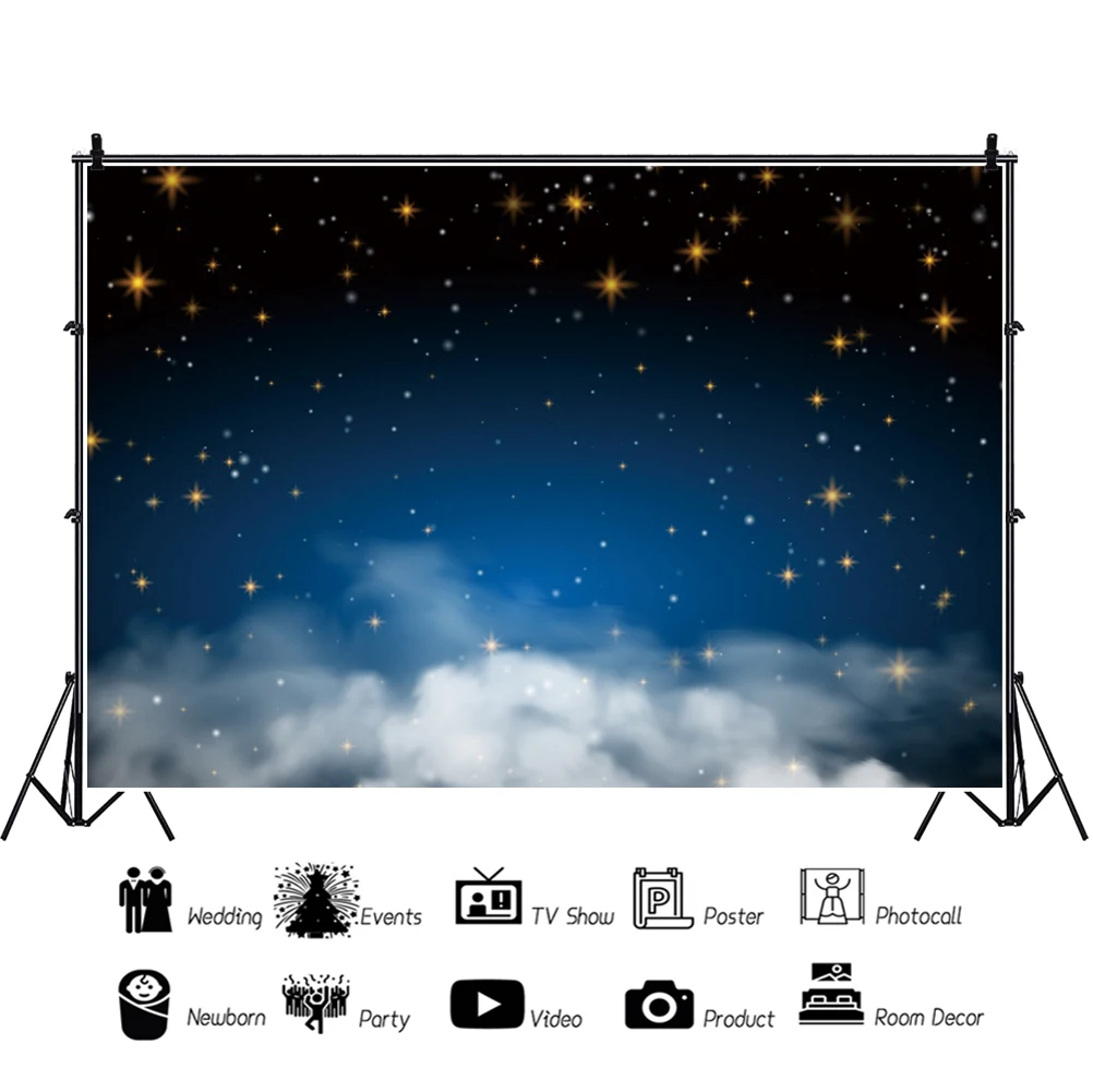 Laeacco Neugeborenen Kulissen Blauen Himmel Weiße Wolken Sterne Baby Dusche Geburtstag Fotografie Hintergründe Photo Für Foto Studio