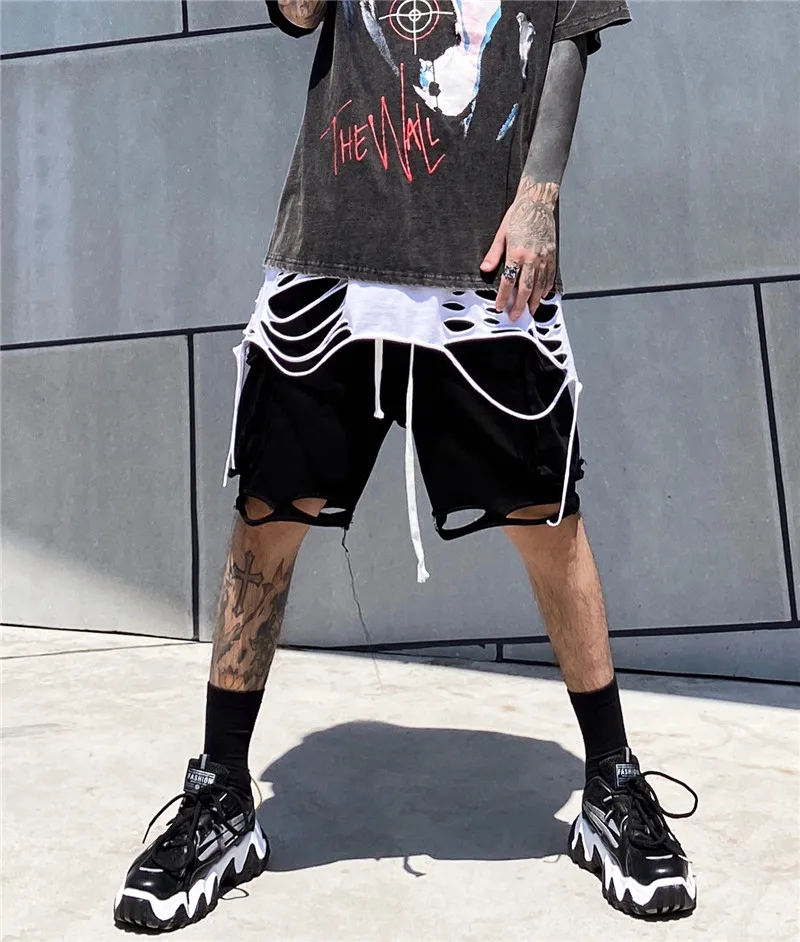 

Original fashion brand loose shorts male high street trend hole hollow tooling five-point pants functional wind boys pants trend