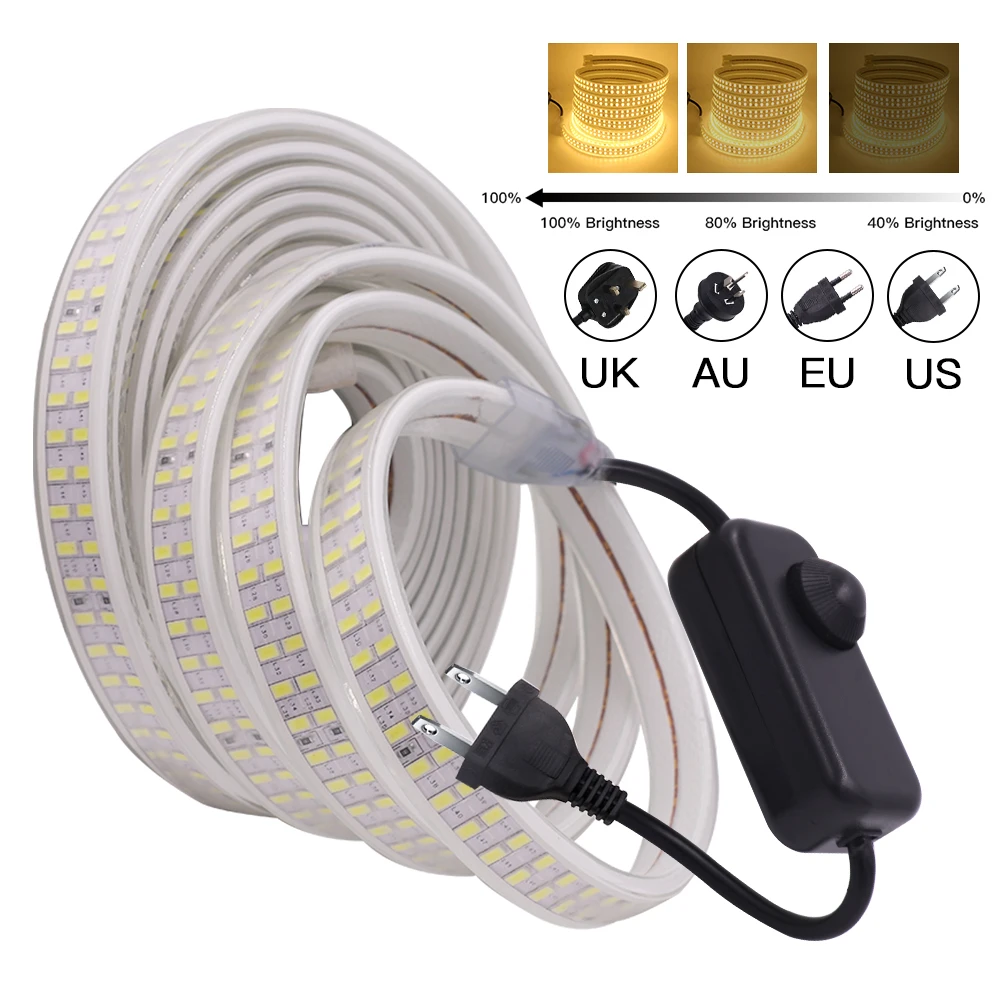 Dimmable 5730 LED Strip Light 220V 240Leds/m Flexible Ribbon Outdoor Lighting Super Bright IP67 Waterproof LED Tape String Decor