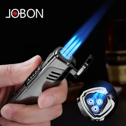 Jobon Luxury Portable Metal Triple Torch Jet  Windproof Flame Lighter Gadgets For Men Gift Without Gas