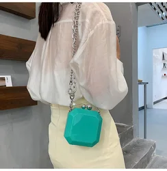 Clear Acrylic Box Mini Handbag Women Transparent Thick Chain Shoulder Crossbody Bags Travel Jelly Bag Women Clear Lipstick Purse