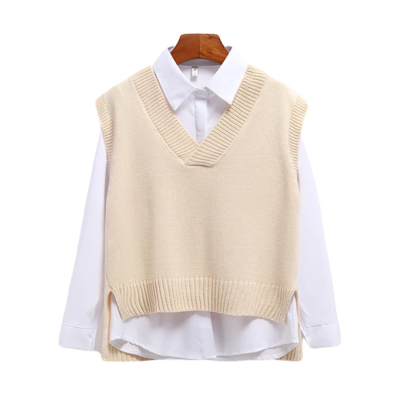 Women Sweater Vest V-neck Knitted Top 2024 Korean Fashion Knitwear Spring Autumn Jumper Female Sleeveless Pullover Waistcoat