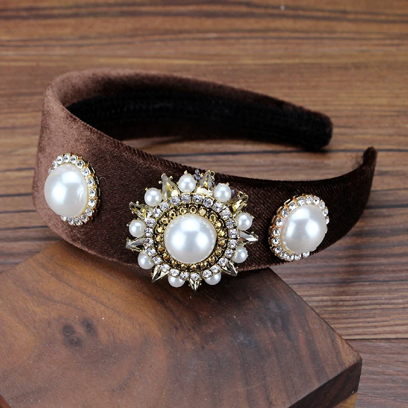 Handmade Simple Crystal Headbands Gem Hair Hoop For Charming Women Wedding Hairbands Luxury Pearl Hair Accessories