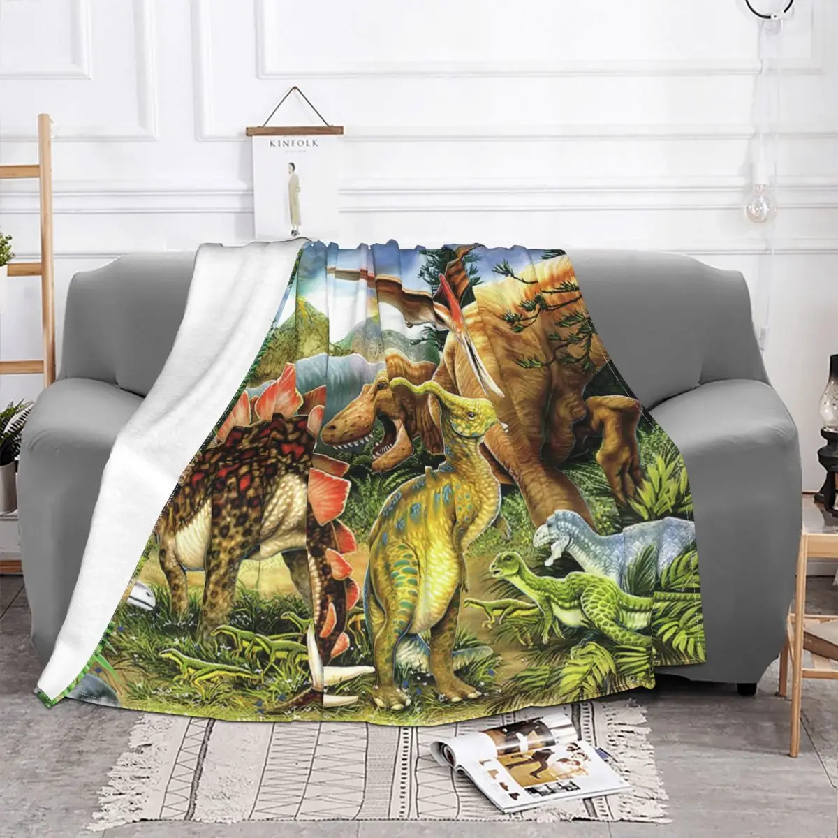 Dinosaur Blanket T-Rex Stegosaurus Cretaceous Brachiosaurus Animal Flannel Funny Soft Throw Blanket for Home Winter