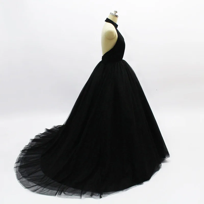 Zwarte Prinses Avondjurk Lange Sexy Baljurken High-End Prom Jurken Backless 2021 Nieuwe Sweep Trein Diepe V-hals haute Couture