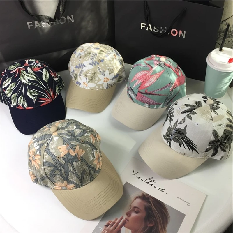 New Fashion Women Cap Flowers And Foliage Print Baseball Cap Female Outdoor Streetwear Caps Hats