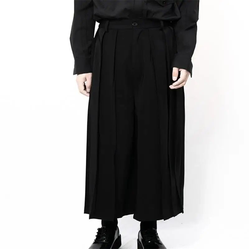 

Spring and Autumn New Men's Wide Leg Pants Cupskirt 100 Pleated Pure Flared Pants Super Loose Japanese Pants