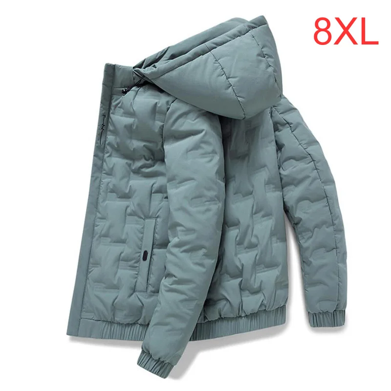 Men\'s jacket autumn winter new cotton coat gray duck down loose plus size tide padded jacket plus size down jacket 6XL 7XL 8XL