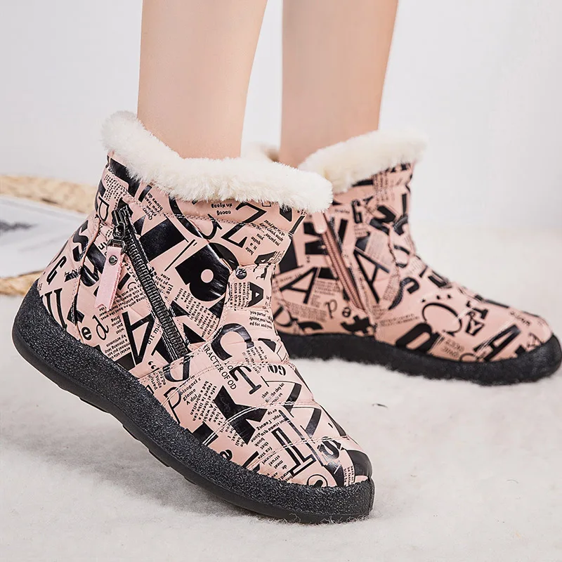 Women's Boots 2023 Fashion Waterproof Winter Shoes Women's Snow Boots Zipper Winter Boots Low Heel Ankle Botas Mujer Large 34-43