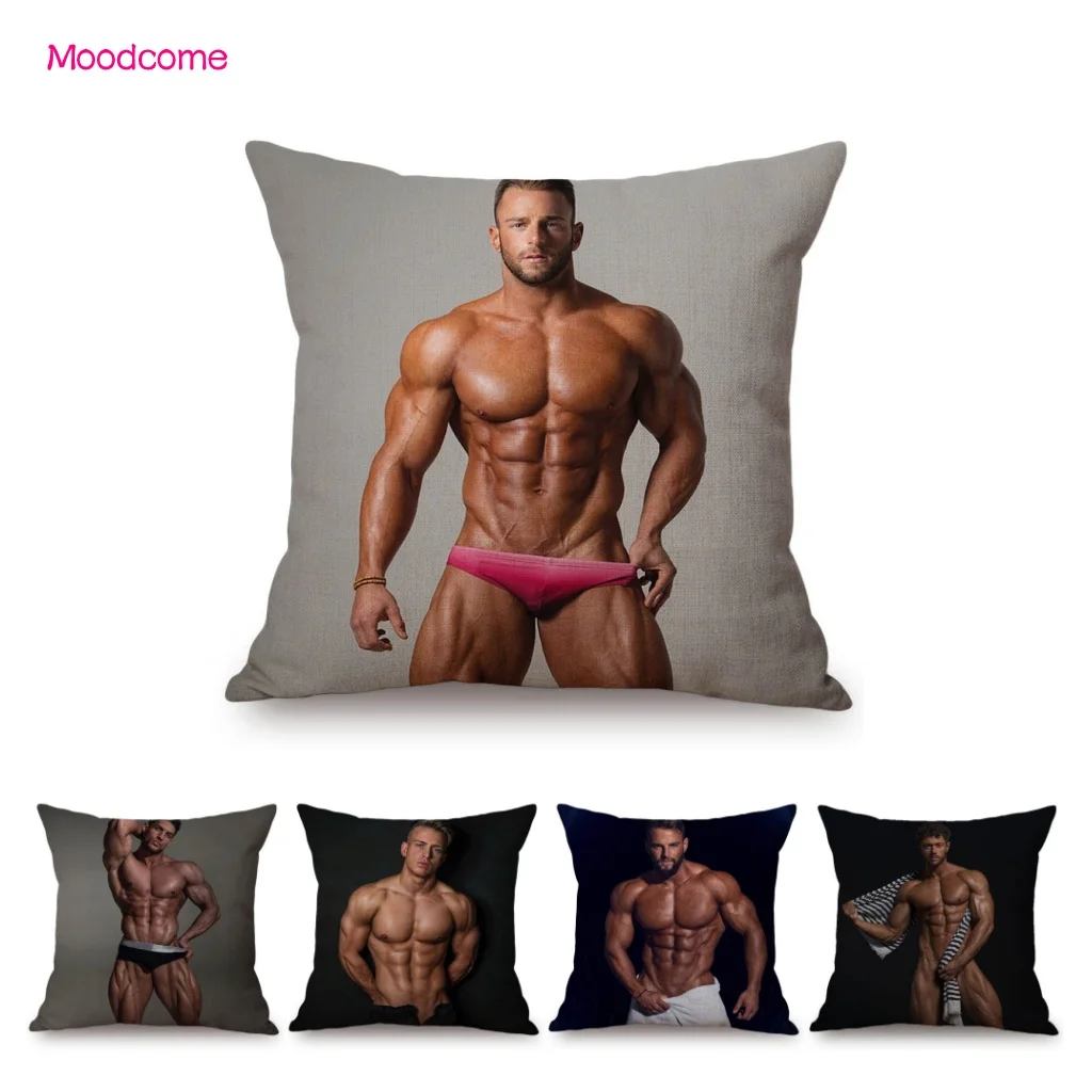 Muscle Male Boy Gym Advertising Pillow Cover Hormone Boyfriend Sexiest Man Hot Hunk Guy Sofa Cushion Cover Gay Home Decoration