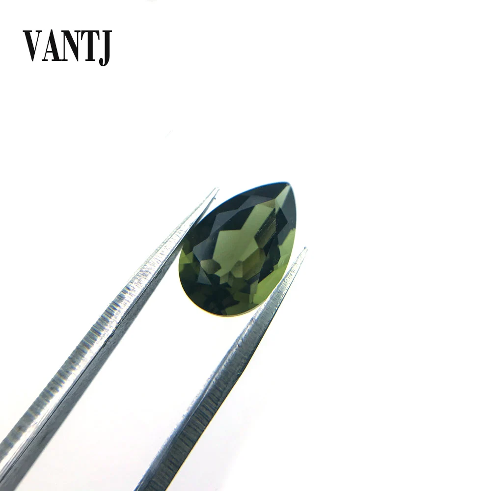 VANTJ Natural Czech Meteorite Loose Gemstones Moldavit Pear 9*14mm for Silver Gold Diy Jewelry Gift