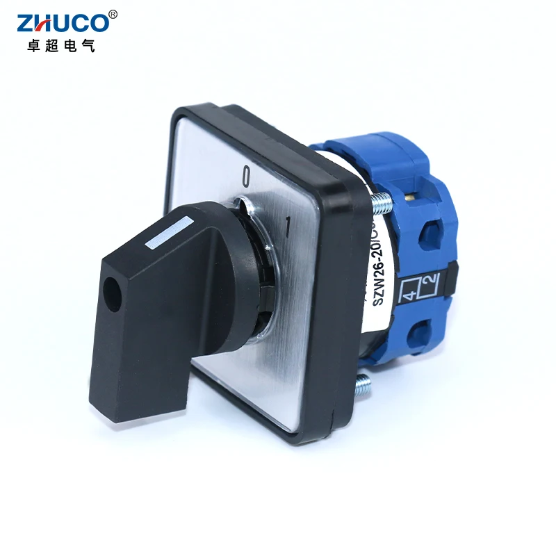 ZHUCO SZW26/LW26-20 Ith 20A Ui 660V 0-1 Panel 1 Phase 4 Screws Terminals Selector Rotary Cam Changeover Switch 64X64 mm 48X48 mm