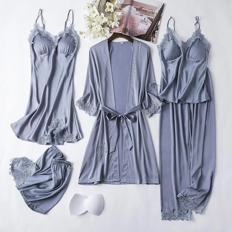 Women Robe Set Kimono Bath Gown Lady Sexy Sleepwear Satin Rayon Bathrobe Casual Nightwear Bridesmaid Wedding Robe Homewear Suit