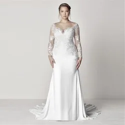 New Fashion Scoop Neck Lace Applique Mermaid Wedding Dresses Custom Slim Formal Bridal Gowns Custom Plus Size Wedding Wear