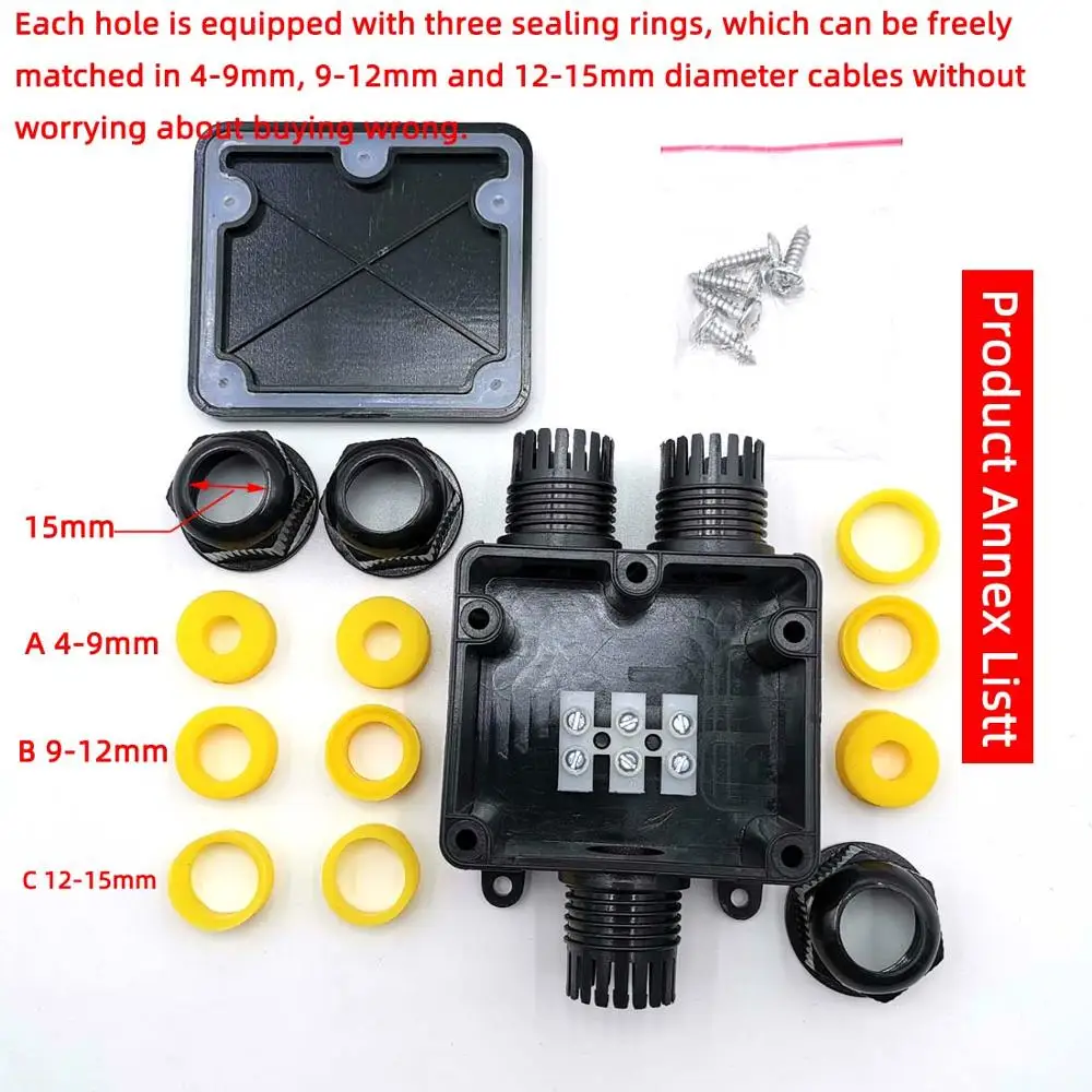 Caixa de junção elétrica externa de plástico à prova d'água de 3 vias, conector de fio, caixa de cabo de junção ip68 para fiação externa externa