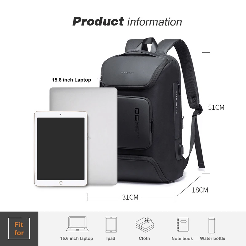 BANGE Men's Business Laptop Backpack 15.6 Inch Water Proof USB Charging Bag Fashion Travel Multi-layer Space Bags For Women