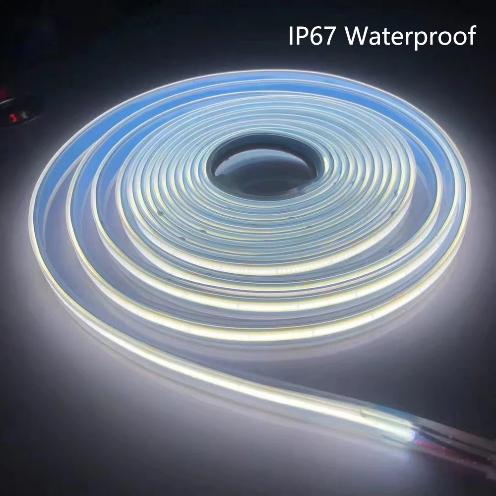 Waterproof COB Led Strip IP67 Flexible Strip Light 10W/M RA90/85 White/Nature White/Warm White Led Lighting 12V 24V