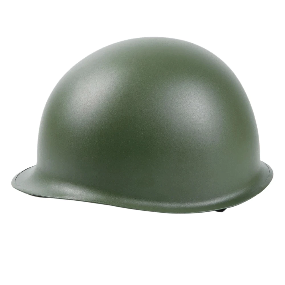 WWII WW2 US Army M1หมวกกันน็อกตะเข็บสีเขียวอเมริกาทหารโลหะกลางแจ้ง