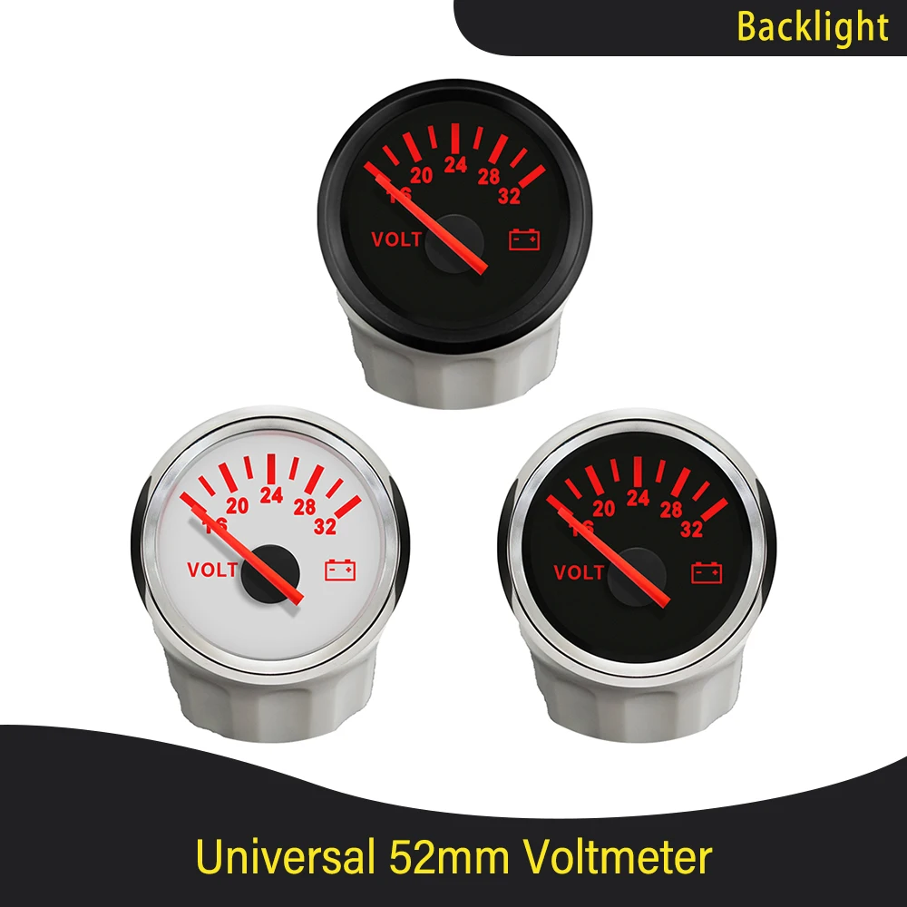 

Waterproof 52mm Voltmeter 8-16V 16-32V 8-32V Volt Gauge with Red Backlight for Auto Boat Yacht RV Motorcycle Truck