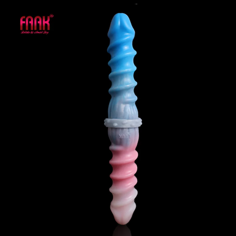 

FAAK Long Double Dildo Multi Color Spiral Ribbed Stimulate Sex Toys For Lesbian Soft Silicone Penis Flexible Anal Massage