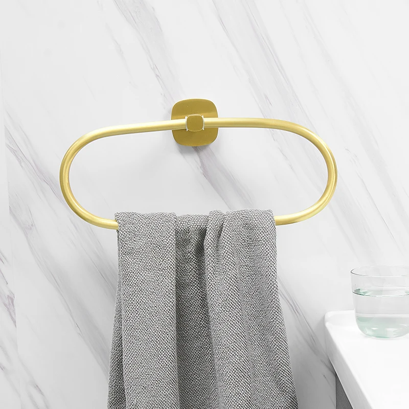 Brushed Gold Aluminum Bathroom Towel Holder Wall Mounted Towel Holder Round Bath Towel Rack Bathroom Accessories