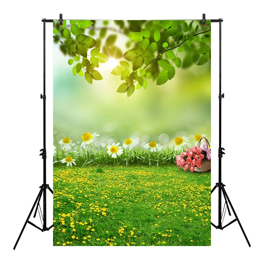 Bokeh Spring Scenery Photo Background for Photo Studio White Flowers Red Rose Green Grassland Backdrop Sunshine Spring Photocall