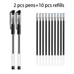 12 Pcs/lot 0.5mm Gel Pen Pen Refill Rod Set High Capacity Blue Black Ink Shool Washable Handle Pens Writing Stationery