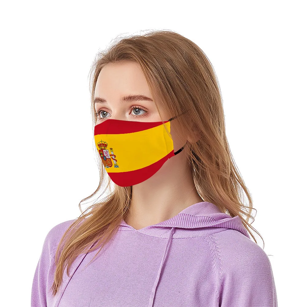 Máscara facial com bandeira da europa dos estados unidos, máscara de tecido com força para a espanha, proteção adultos, pm2.5, reutilizável e lavável