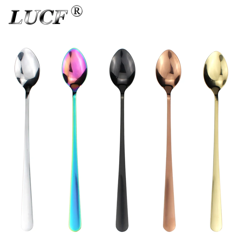 

LUCF Fashion Stirring Spoon Ice Cream Stainless Steel Long Handle Scoop Metal Dessert Coffee Spoons Drinks Cocktail For Kitchen