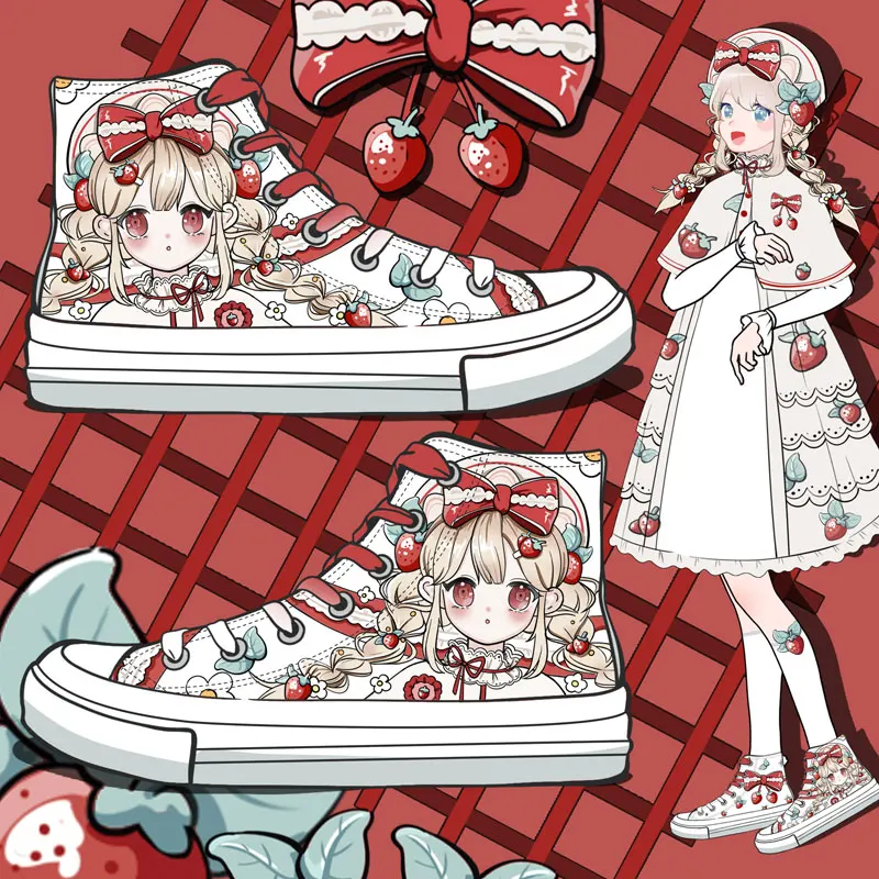 Amy and Michael Original Design Lovely Princess Anime Hand Painted Canvas Shoes Kawaii Girls Students Casual Sneakers High Tops