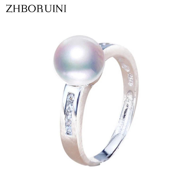 ZHBORUINI 2024 Fashion Pearl Ring 8-9mm AAAA Zircon Natural Freshwater Pearl Jewelry 925 Sterling Silver Rings For Women Gift