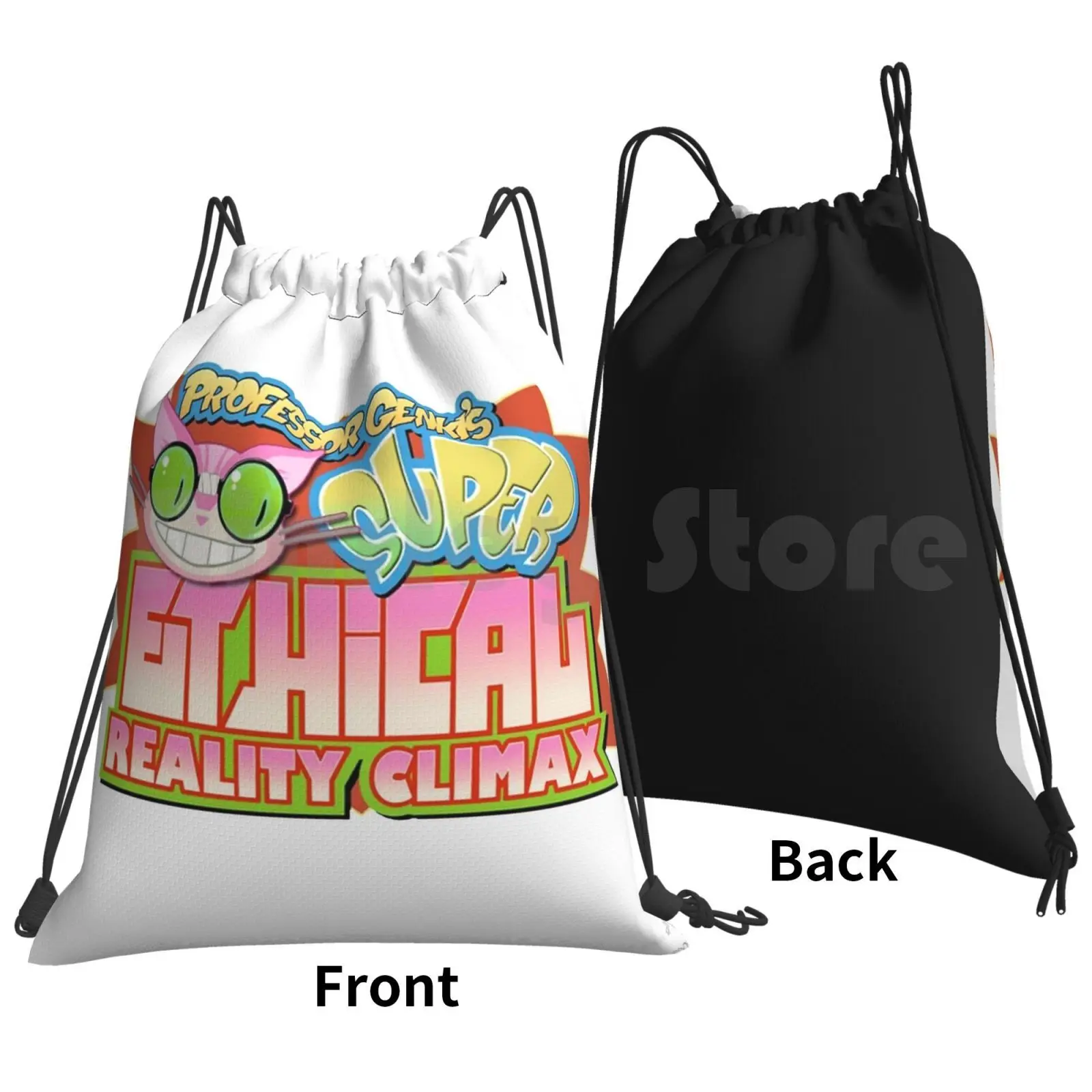 Professor Genki's Super Ethical Reality Climax Backpack Drawstring Bag Riding Climbing Gym Bag Video Games Saints Row