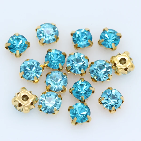 3/4/5/6/7/8/10mm Lake Blue Crystal Round Rhinestones Flatback With Claw Sew On diamanté Stone For Clothes Wedding Dress Trims