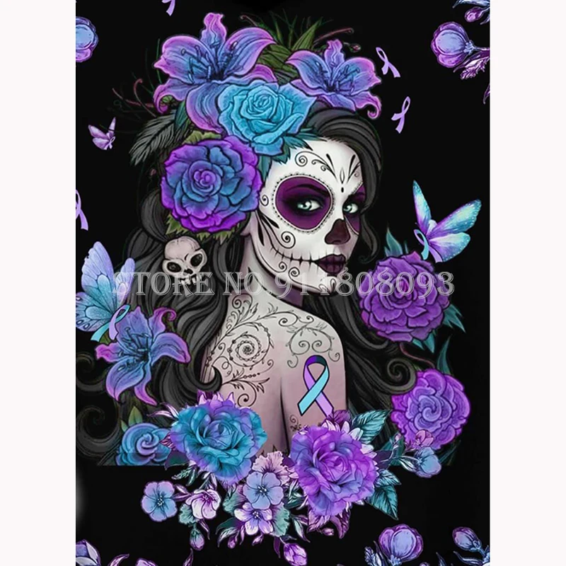 

5D Diy Diamond Painting Skull Purple Rose Cross Stitch Diamond Embroidery Picture By Numbers Craft Rhinestones Decoration Home