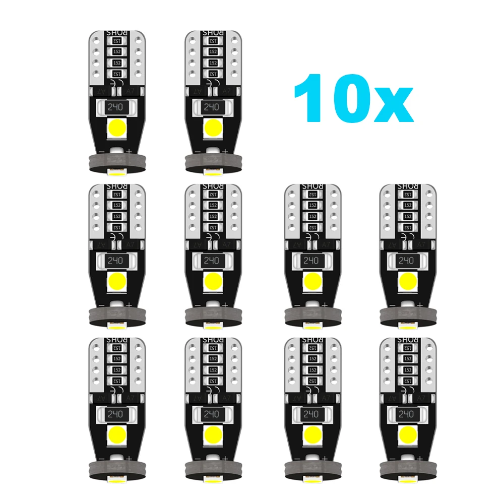 

10Pcs T10 Led Canbus W5W Led Bulbs 168 194 6000K White Signal Lamp Dome Reading License Plate Light Car Interior Lights Auto 12V