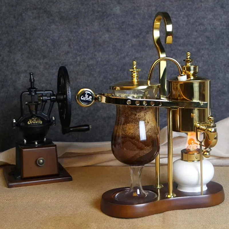 Belgian Royal Coffee Machine Set, Siphon Drop Coffee Pot, Manual Coffee Grinder, Luxury Vintage Style Home Coffee Maker