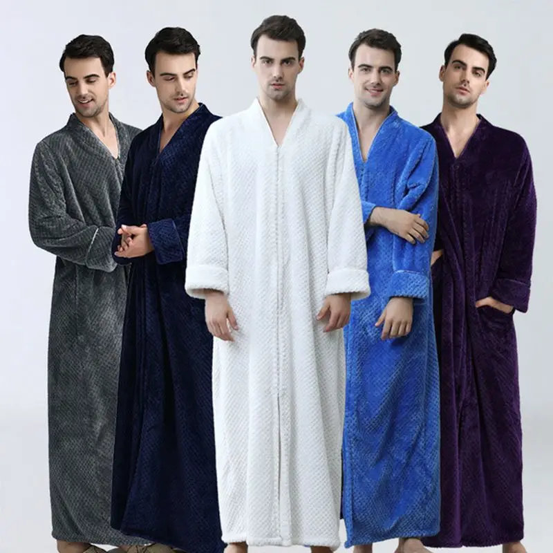 Men's pajamas comfortable thick long zipper bathrobe quality pajamas ladies can wear badjas heren Size M L XL