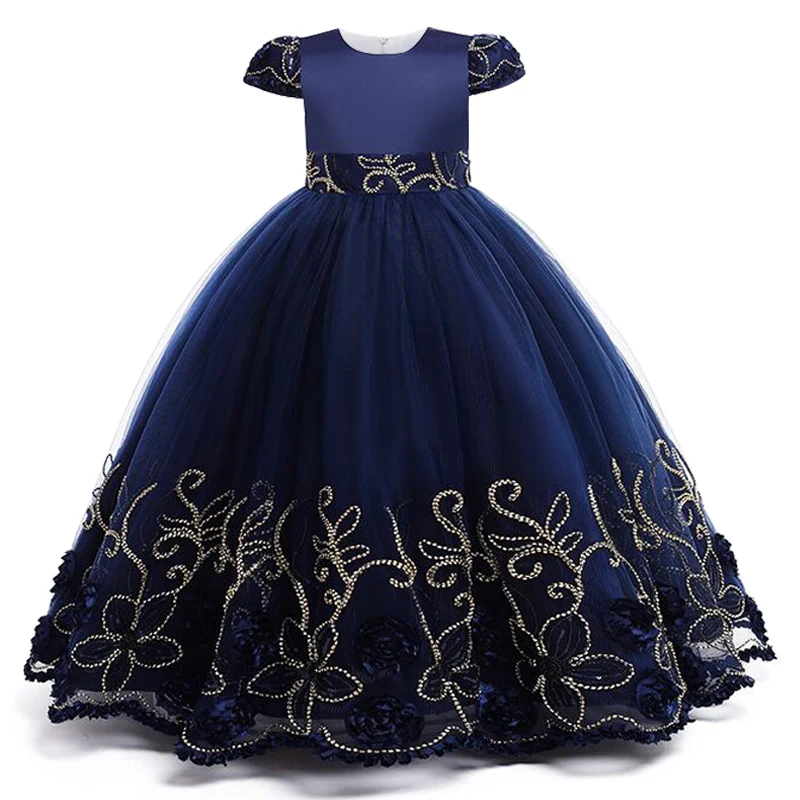 Girls\' Dress 2024 New Embroidered Lace Long Princess Dress Carnival High end Wedding Dress Ball Evening Dress 4-12 Years Old