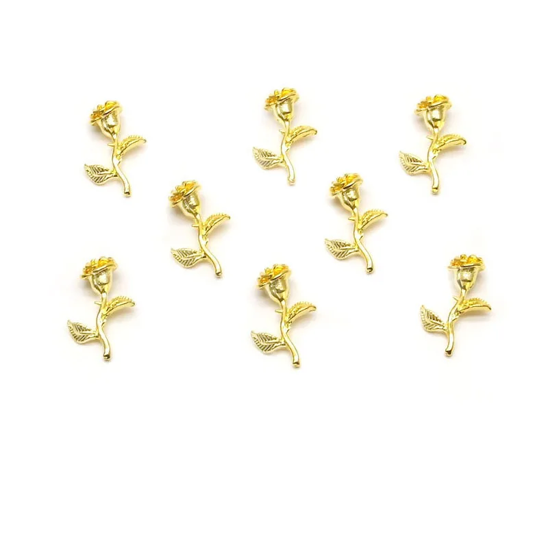 10Pcs Japanese Design Elegant Flower Nail Art Charms Gold/Silver Rose Romantic Large Rhinestones 3D Sticker For Nail Decoration