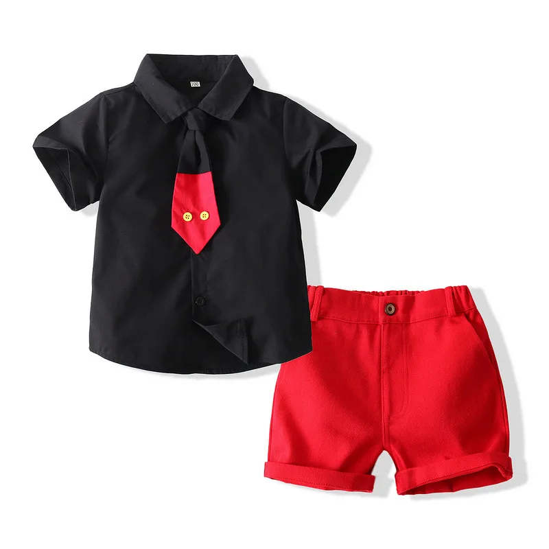 

Boys Shorts Shirt Tie Suits Outfit New Clothes Kids Sets Student Host Dresses Childrens Clothing Formal Gentleman Kid Summer