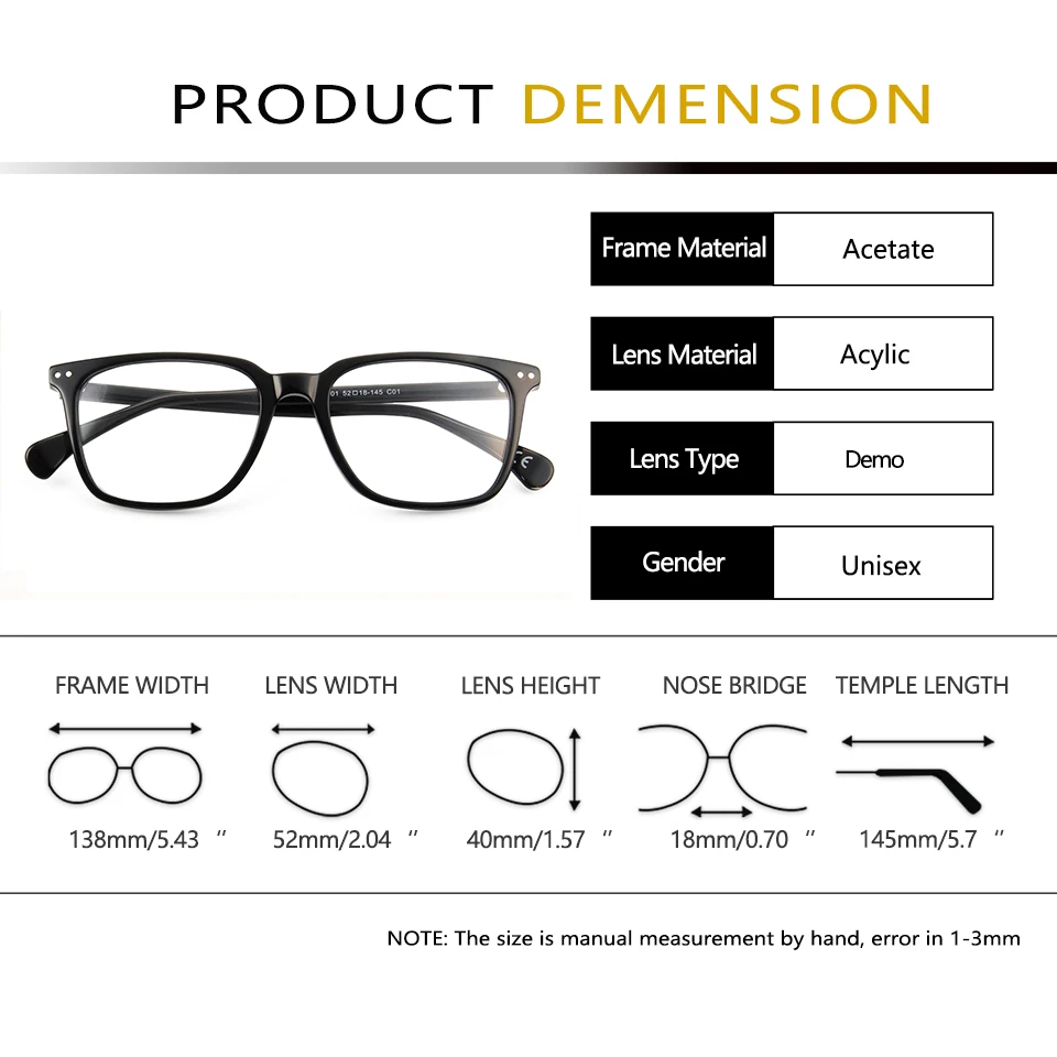 Brand Designer Acetate Men Square Frame Glasses Tortoise Black Prescription Eyewear Trendy Rectangle Optical Frames For Women