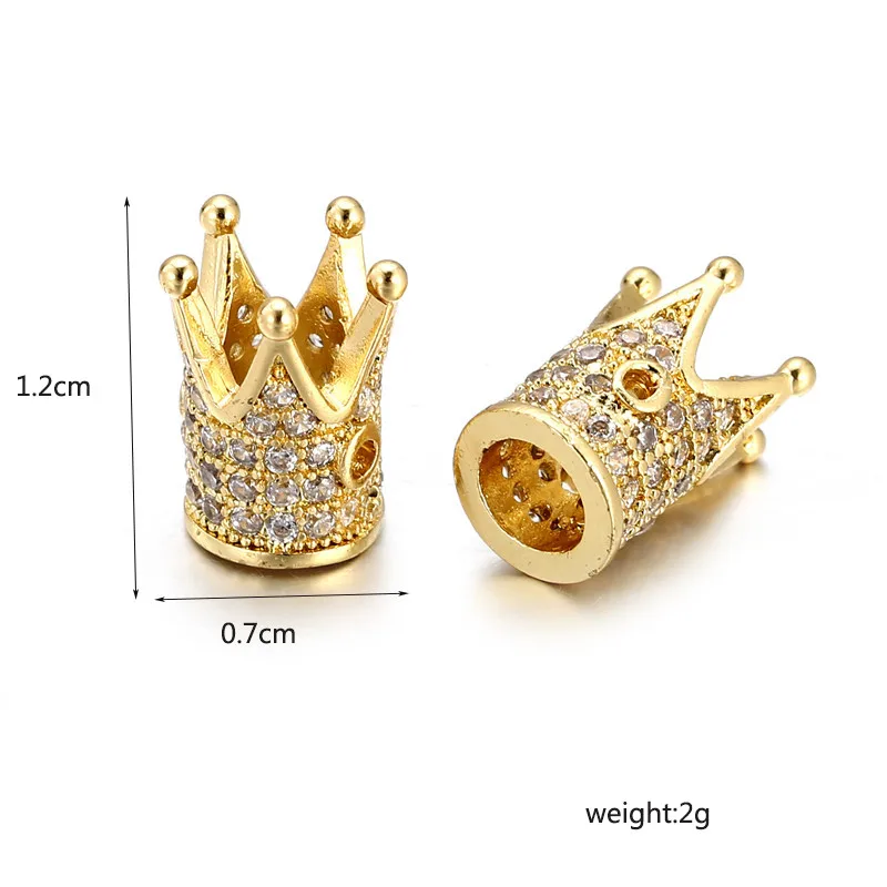 New 3pcs/lot CZ Crown Beads DIY Copper Metal Micro Pave Cubic Zirconia Crown Charms Spacer Beads for Beaded Men Bracelet Making