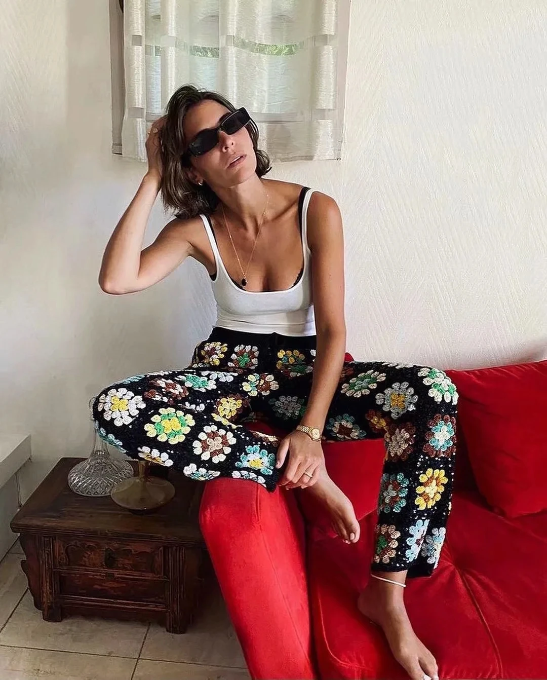 Maxdutti Trousers Women Ins Fashion Blogger Vintage HnadMade Knitted Pants Women Holiday Loose Pantalones Mujer Pantalon Femme